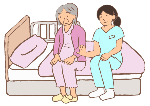 高齢者の背中を支える介護士のイラスト
